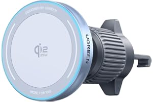 UGREEN MagFlow Qi2 25W trådlös billaddare med MagSafe | Luftventilationsklämma och snabb effekt, 360° justerbar biltelefonhål