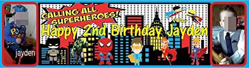 Superhereos Themed 4 Foot Personalised Photo Birthday Banner Party Decorations