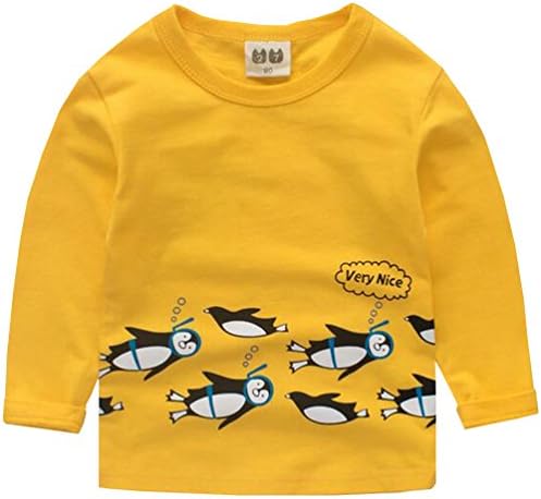 Waboats Boys Long Sleeve Tops Kids Cartoon Prints T-Shirt Cotton Tees 5-6 Years Penguin Yellow