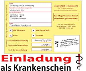 Lustig witzig Einladungskarten Geburtstag Krankenschein Krankschreibung
