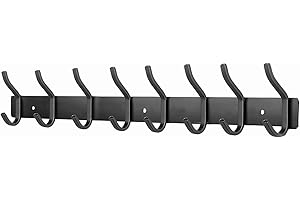 MEIJO Coat Hooks Wall Mounted, Coat Rack Wall Mounted Stainless Steel with 8 Hooks Heavy Duty Coat Hooks for Door, Bedroom, Bathroom, Kitchen(Balck, 8 Hooks)