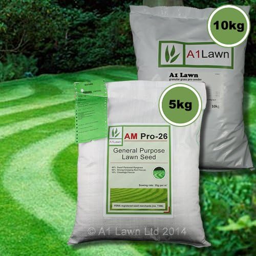 A1Lawn, 5Kg Am Pro-26 General Purpose Grass Seed & 10Kg Pre-Seeder Fertiliser Multi Pack
