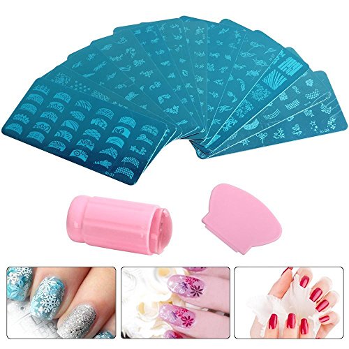Yahee 12 Stück Nagelschablonen Set Nagelstempel Druckplatte Maniküre Nailart
