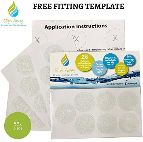 Non Slip Bath Stickers - FREE FITTING TEMPLATE & BATH DEGREASER INCLUDED - Modern Stylish Alternative to a Rubber Suction Mat - Textured Adhesive Anti Skid Safety 56x CLEAR Discs - SLIPS AWAYยฎ