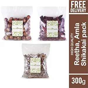 Attar Ayurveda Reetha, Amla, Shikakai Combo Pack (300 Grams) | Chemical free, 100% natural | Best natural remedy for silky, shiny and smooth hairs | Can be used as ayurvedic hair pack or as shampoo (Raw form)