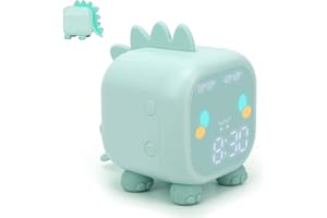 MONODEAL Réveil Mignon Enfant, Multifonctionnelle Réglable Veilleuse Compte à rebours Répétition Commande Vocale Horloge Rechargeable (Vert)