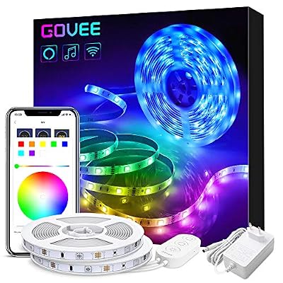 Govee Smart WiFi Ruban LED 10M Alexa et Google Home, Bande LED RGB 5050 SMD 12V 3A Contrôlé Par APP Multicouleurs Musique Pour iOS et Android, Décoration Pour Maison, Cuisine, Soirée