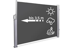 NOOR Seitenmarkise EXKLUSIV 160x350 cm Anthrazit - blickdichter Sichtschutz für Balkon, Terrasse & Garten - ausziehbarer Sonnenschutz/Windschutz inkl. Befestigungen - imprägniert und wasserabweisend