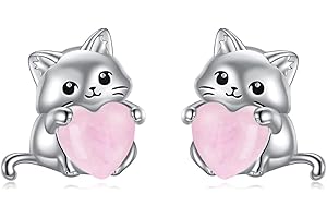 YFN Katze Mondstein-Ohrringe für Frauen Sterling Silber Tiere Katze Ohrstecker für Mädchen