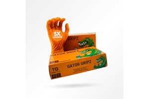 TG TOUGH GLOVE TOUGH GLOVE GATOR GRIPZ (M) --- Tough Glove Gator Gripz (L) Nitrile Gloves (Pack Of 50) | Diamond Texture Orange Disposable Gloves | Powder & Latex Free | Strong Heavy-Duty Gloves