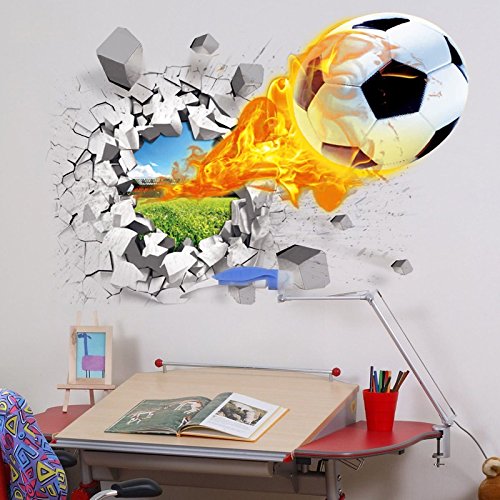 BestOfferBuy 3D Realistisch Fußball Geknackte Wand Effekt DIY PVC Wandbild Sticker Aufkleber - 3