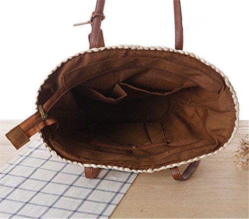 Damen Mädchen pastoralen Stil Strand Mais-Schale korbtasche Tragetasche Schulter Handtasche, beige - 6