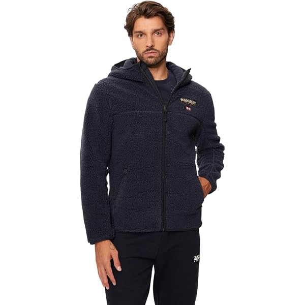 Felpa Uomo Napapijri Taralga In Pile Colorblock - Con Zip, Cappuccio E Tasche A Marsupio