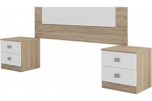 amuéblate Online - Pack Dormitorio Matrimonio Completo Nico con Cabecero + 2 Mesitas de Noche | Colores Cambria-Blanco