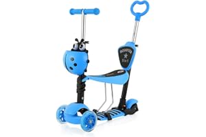 YOLEO Monopattino per Bambini 5-in-1, Monopattino 3 Ruote Lampeggianti in LED, Kids Scooter, Con Sedile Estraibile/Monopattino Bambini 2 a 8 Anni, Carico Massimo 50 Kg