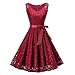 Produktbild Amphia Damen Spitzen Rockabilly Kleid Festlich Partykleid Cocktailkleid Brautjungfern Kleid Rundhals/V Ausschnitt Ärmellos (Rot, S)