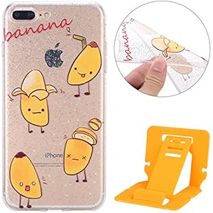 iPhone 7 Plus Hülle,iPhone 8 Plus Strass Hülle,Ekakashop Cool Banane Muster Kristallklar Bling Glitzer Funkelnsternen Durchsichtig Transparent Soft TPU Silikon Flexible Gel Back Case Cover Defender Protective Schutzhülle für Apple iPhone 7 Plus / 8 Plus + 1x Kostenlos Ständer (Farbe zufällig)