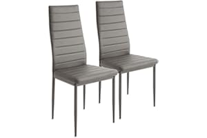 DDMINE Esszimmerstühle 2er Set, Esszimmer Dtühle Modern, Kunstleder-Bezug, Hohe Rückenlehne, Bequemer Esszimmerstuhl, Kunstleder Stuhl, SGS Geprüft (2, Grau)