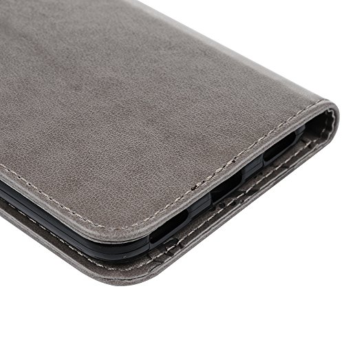 Huawei Y6 II / Y6 2 Hülle Case YOKIRIN Gray PU Leder Flip Tasche Ledercase Cover Wallet Handyhülle Folio Schutzhülle Handytasche Handyschale mit Standfunktion Kredit Kartenfächer Magnetverschluss in Muster:Schmetterling Blumen - 6