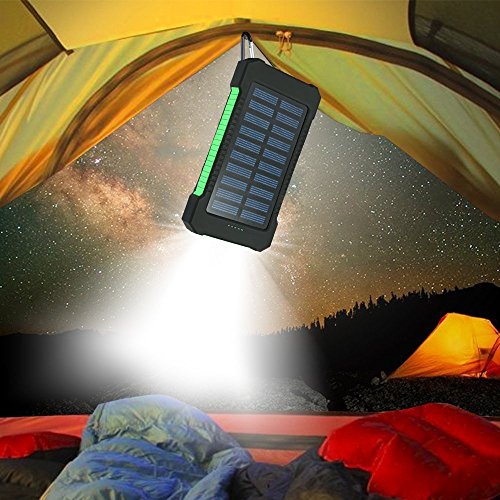 Cargador Solar 15000mAh  Iyowin Bater  a Externa Solar PowerBank Panel 2 Puerto USB con 9 LED Luz L  mpara  Solar Charger Port  til a prueba de Golpes Polvo Agua compatible iPhone iPad Samsung Android-tel  fonos m  viles Smartphone y tablet - Verde