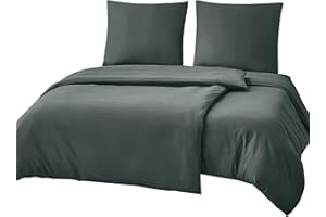 ‎RUIKASI RUIKASI Bettwäsche 135x200 4teilig Grau - Anthrazit Mikrofaser Bettwäsche-Sets OEKO-TEX, 2 Bettbezüge 135x200cm + 2 Kissenbezüge 80x80cm mit Reißverschluss, Weich und Bügelfrei