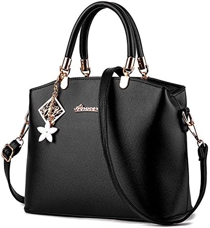 Wewod Women Large Leather Tote bags Solid color Fashion Waterproof Shoulder Bags Sale (Black)