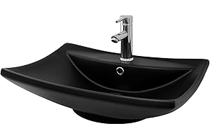ML DESIGN MODERN LIVING ML-Design Lavabo en Céramique Noir Mat, 610 x 455 x 185 mm, Vasque à Poser Moderne avec Trou d'Évacuation,Trop-Plein et Trou de Robinet, sans Matériel de Montage, Évier pour Salle de Bain WC