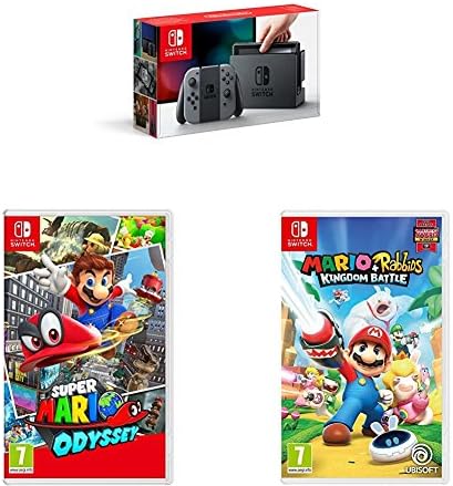 Nintendo Switch Grey with Super Mario Odyssey and Mario + Rabbids Kingdom Battle