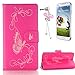 Produktbild Galaxy S7 Edge Leder Hülle,Samsung S7 Edge PU Laserschneidenn Schmetterling Ledertasche,Sunroyal Retro Elegant Schön Luxus Rose Rot Butterfly Floral Flowers Blumen Muster Entwurf Book Type Slim Fit Soft Silikon Magnetverschluss Schutzhülle PU Leder Hülle Folio Klapp Etui Wallet Case Kunstleder Tasche Cover mit Standfunktion und Kartenfächer Tasche Wallet Case für Samsung Galaxy S7 Edge mit Free Displayschutzfolie und Bling Diamant Anti Staub Schutz Stecker Stöpsel-Rose Red