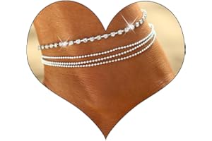 Edary Boho Doppelherz Kristall Fußkettchen Vintage Perlenkette für Strand auch als Armband Schmuck für Frauen und Mädchen (Silver 5)