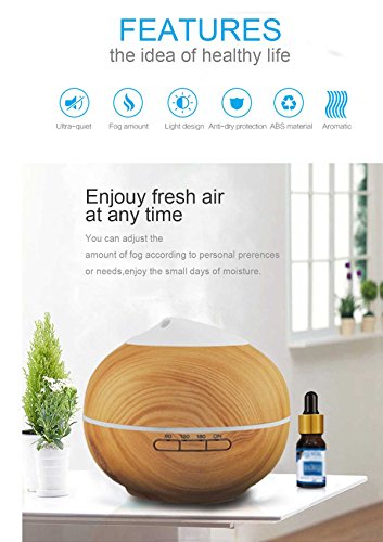 Aroma Diffuser, 200ml Holzmaserung luftbefeuchter mit farbenwechselnde elektrisch Duftlampe 7 Farben für Yoga Salon Spa Wohn Schlaf Bade oder Kinderzimmer Hotel - 6