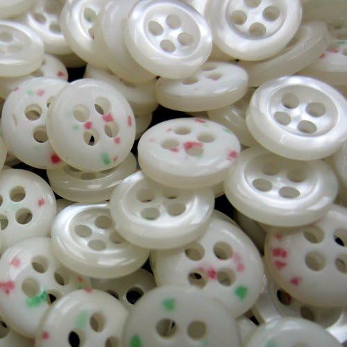 Knopfparadies Sewing Buttons - Set of 100 Classic Plastic Shirt Buttons, Mother of Pearl Look, Four Hole Design - Colour: Shimmering White (MoP-Look), Ø approx. 10mm