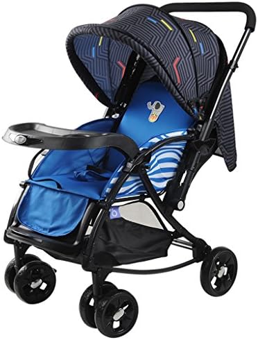 Baby Cart Blue/Red Lightweight Foldable Can Sit/lie Trolley Cotton Cushion Widen The Body Two-way Push Rod With Basket Full Cover Awning Anti-UV Baby Carriage 51*83*100cm (Color : Blue)