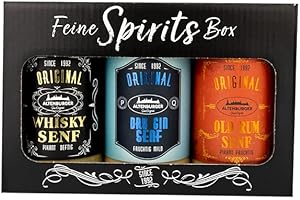 ‎ALTENBURGER ORIGINAL Altenburger Original Feine Spirits Box mit Whisky Senf (200 ml), Dry Gin Senf (200 ml) und Old Rum Senf (200 ml), Senf Mittelscharf