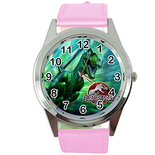 TAPORT® Jurrasic Park Round Quartz Watch Pink Leather Band +Free Spare Battery+Free Gift Bag