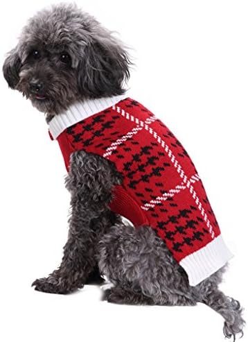 Petcircle Dog Sweaters Autumn/Winter Warm Dog Clothes Geometric Pattern Pet Sweaters For Small Medium Large Dog dark red XXS