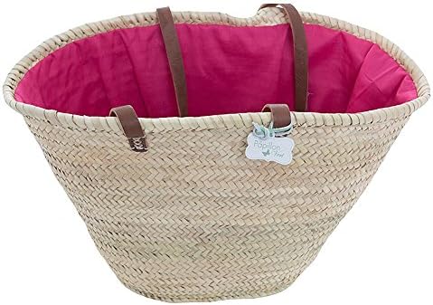 Emma Beach Basket / Shopping Basket with long handles Double Lined (Cerise Pink)