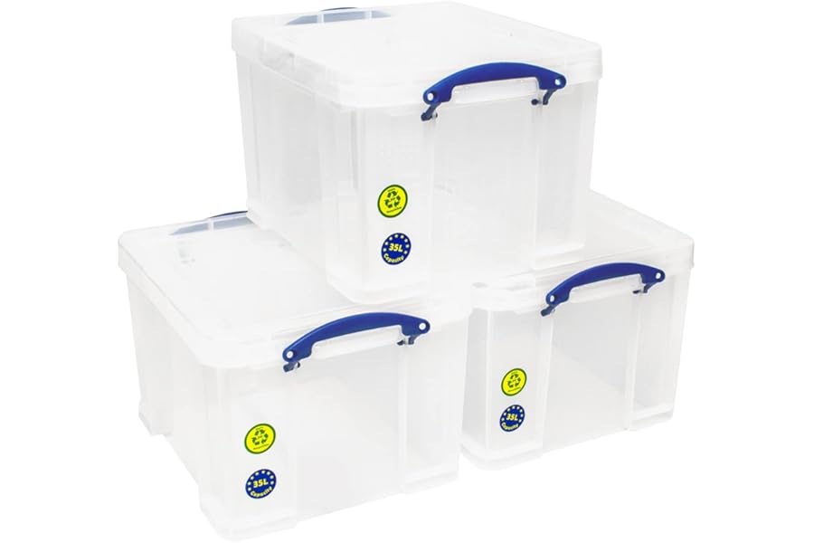 Really Useful Plastic Storage Box Bonus Pack 3x35 Litre Clear