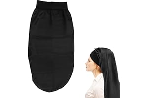 PEWCAY 1 pezzo Cuffia Seta Capelli Ricci,Protezione Notturna per Capelli Lunghi e Ricci,Cappellino Lungo in Raso con Circonferenza Morbida,Sonno Confortevole e Capelli in Salute (Nero)