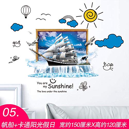 Preisvergleich Produktbild MEIWALL 3D-Poster Decke Dach Segelurlaub Wandsticker Wandaufkleber für Kinder Kinderzimmer Schlafzimmer Wohnzimmer Küche Kinderzimmer Wand Kunst Dekor Aufkleber