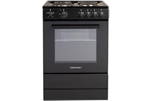 Cookology CFSP600BK/1 Freestanding Electric Single Cooker in Black - Solid Plate Top - 68 Litre Capacity - 60cm Wide - 4 Cooking Zone Hob - Analogue Dials