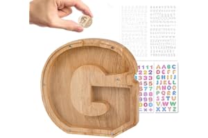 Wivico Huchas Originales para Niños Hucha Madera con Letras de A-Z, Personalizadas Hucha Infantil Hucha Transparente Mealheiro Criança Huchas para Niños de Cumpleaños/Decoración del Hogar/Recuerdo（G）
