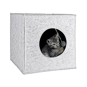 Cama Cueva para Gatos con cojín extra grueso. Casa de fieltro para mascotas adaptable a muebles de 33,5 x 33,5 cm. Materiales de alta calidad con bordes y acabados suaves. Producto de EFECTO VERMAI
