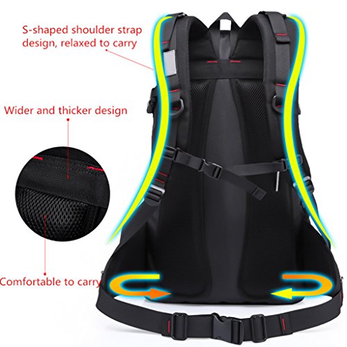 45L Hohe Kapazität Laptop Notebook Rucksack Wasserabweisend Reisen Outdoor Rucksack No.2227 (Schwarz) - 3