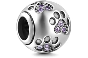 CHAWIN Jewelry Paw Prints Charm fits Pandora Charm Bracelets, Solid 925 Sterling Silver Beads with Clear Crystal, Round Ball Shape, European Style, Pet Cat Dog Puppy Charms