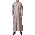 QYUU Men's Saudi Arabic Thobe Jubba Dishdasha Long Sleeve Robe Ramadan Muslim Dress Middle East Islamic Clothing