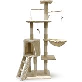 Cat Scratching Tree &ndash; Tower 4 Levels with Kennel, Hammock Cot, Ladder, Sisal Posts, Hanging Toys, Base 50 &times; 35 cm, for Adult