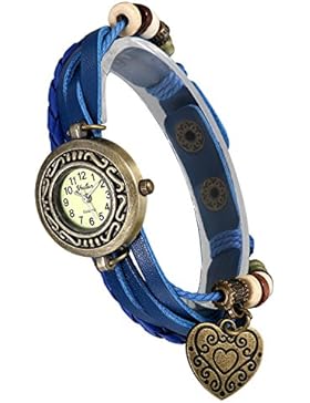 Lancardo Mädchen Damen Uhr, geflochtene Armreif Lederband Armbanduhr, retro Analoge Quarz Damenuhr mit Kugel Herz...