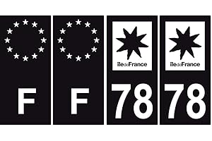 BEARN 4x 78 Yvelines sticker Noir autocollant plaque immatriculation auto département Ile France logo 2 - F Europe fond noir - Couleur : droits - Angles : droits