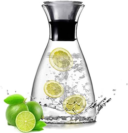 Qucher Heat Resistant Borosilicate Glass Water Carafe with Drip-Free Stainless Steel Lid Perfect Pitcher for Water ,Iced Tea, Juices, Coffee and More(1.4 Liter+Sponge brush)